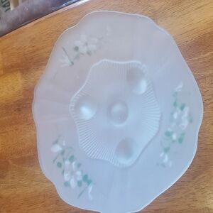 Vintage Hand Painted Frosted Glass 3 Footed Tray